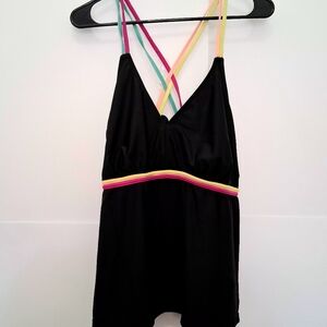 🩱OP Black Tankini Top with Rainbow Straps Size 3X